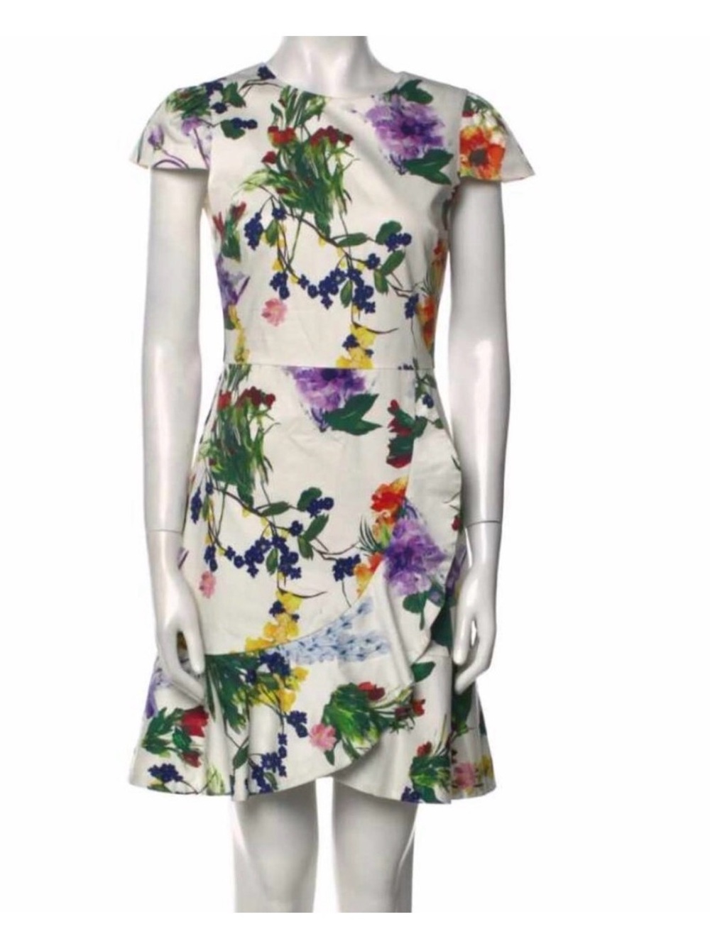 Alice + Olivia White Mini Dress with Multicolor Floral Print